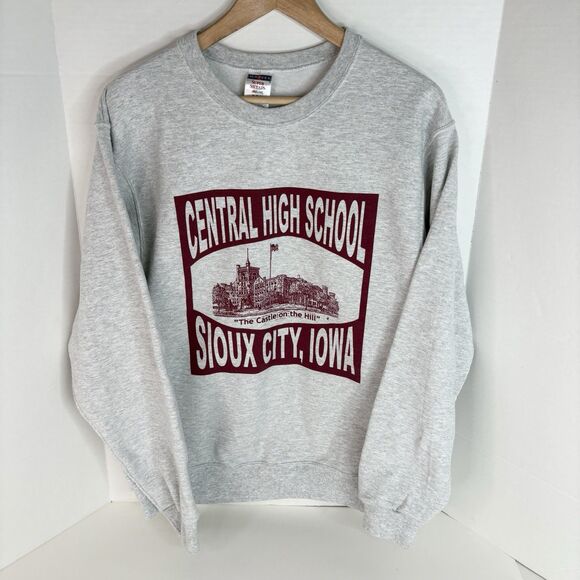 Vintage Central High School Sioux City IA Graphic Sweatshirt Medium Jerzees Grey - Picture 1 of 6